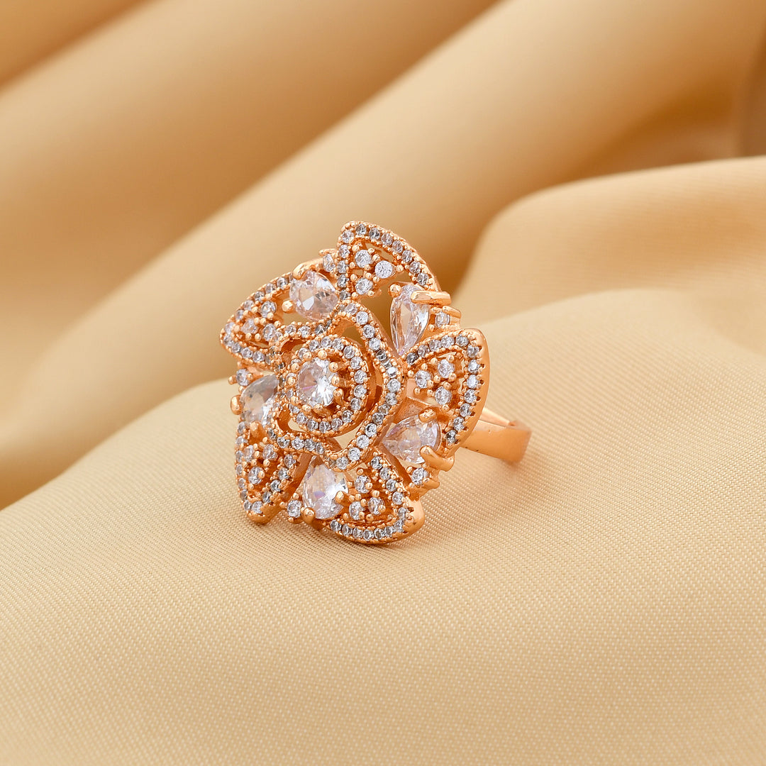 Unique Floral Design Zircon Ring