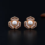 Rose Gold Plated Pearl Diamond Studs