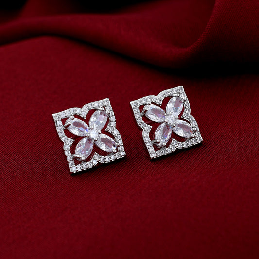 Silver Plated Diamond Stud Earrings