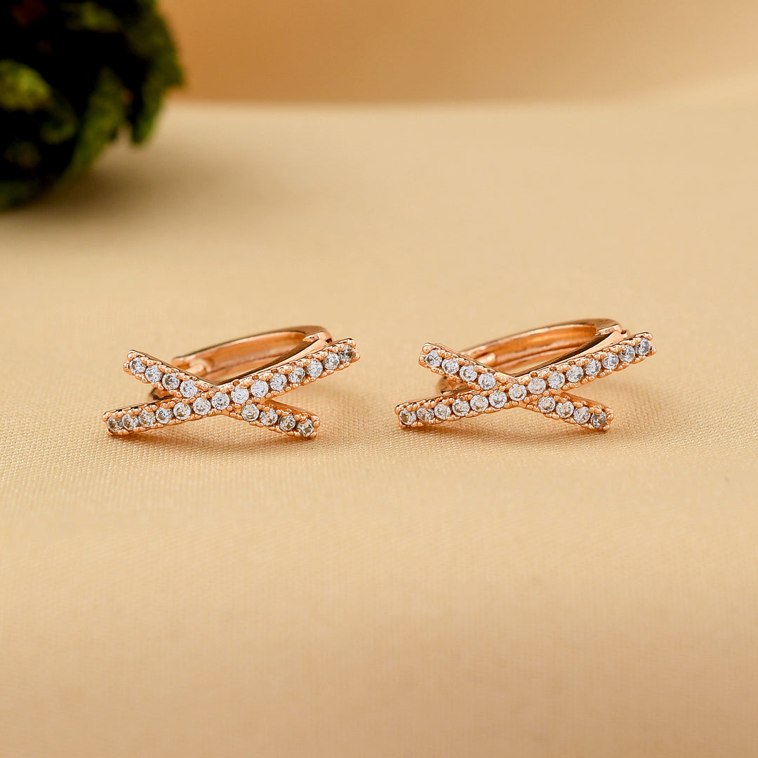 Cross Design Diamond Bali Earrings