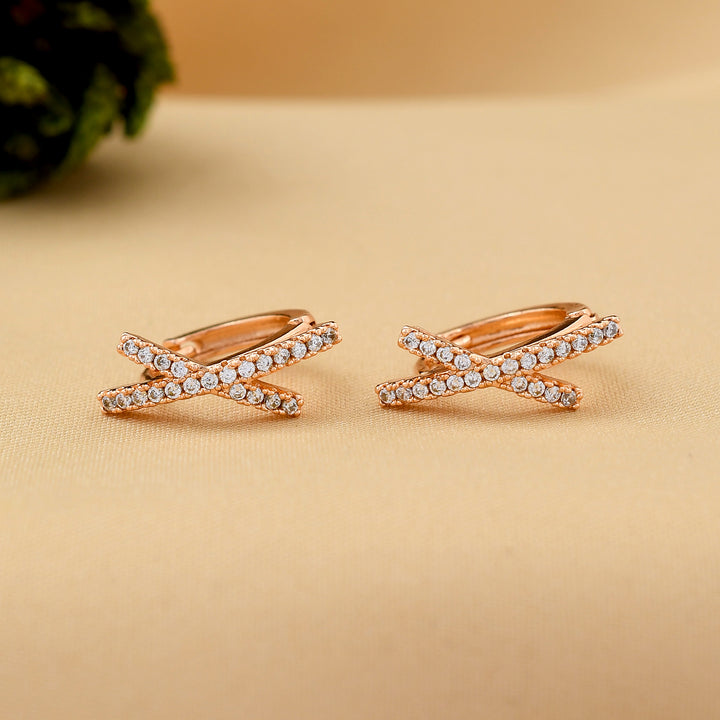 Cross Design Diamond Bali Earrings