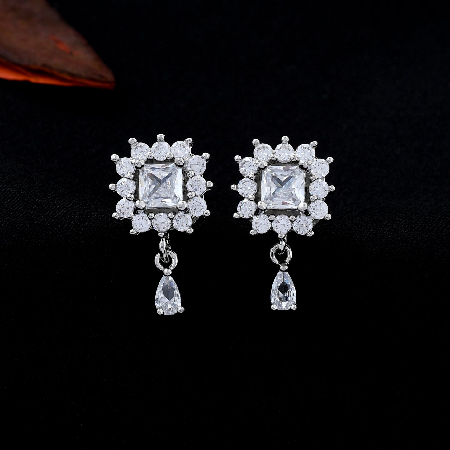 Flower Silver Zircon Drop Earrings