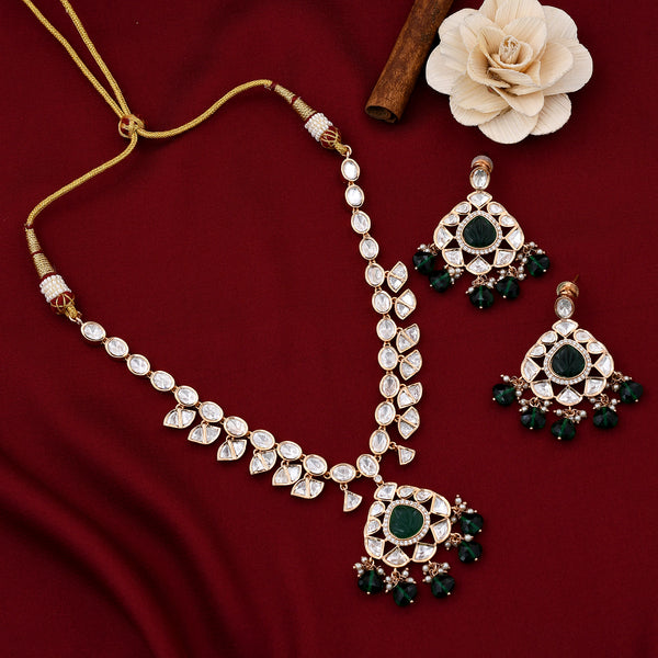 Emerald Kundan Polki Necklace Set