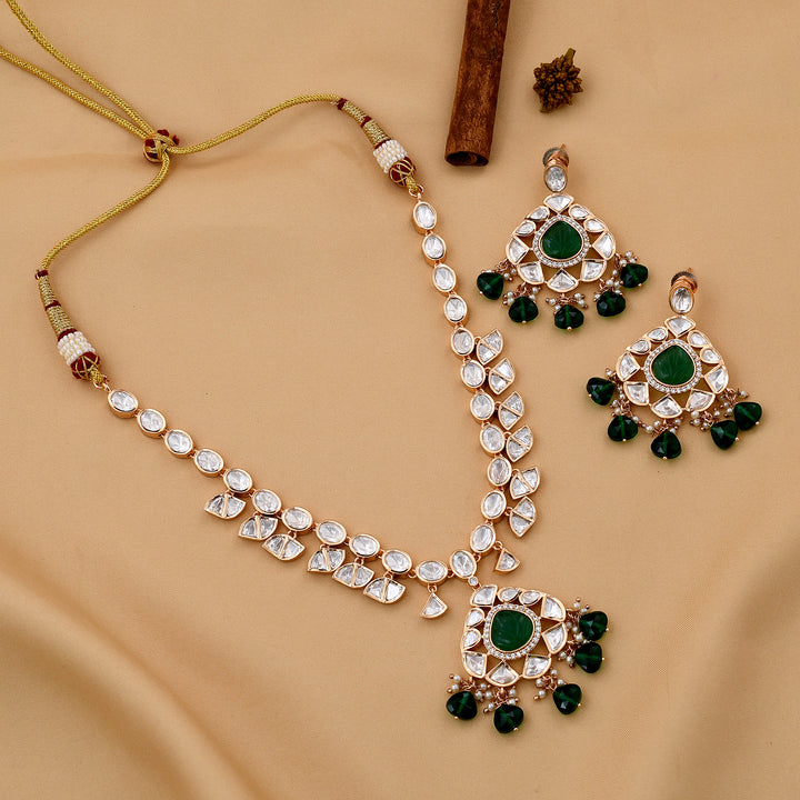 Emerald Kundan Polki Necklace Set