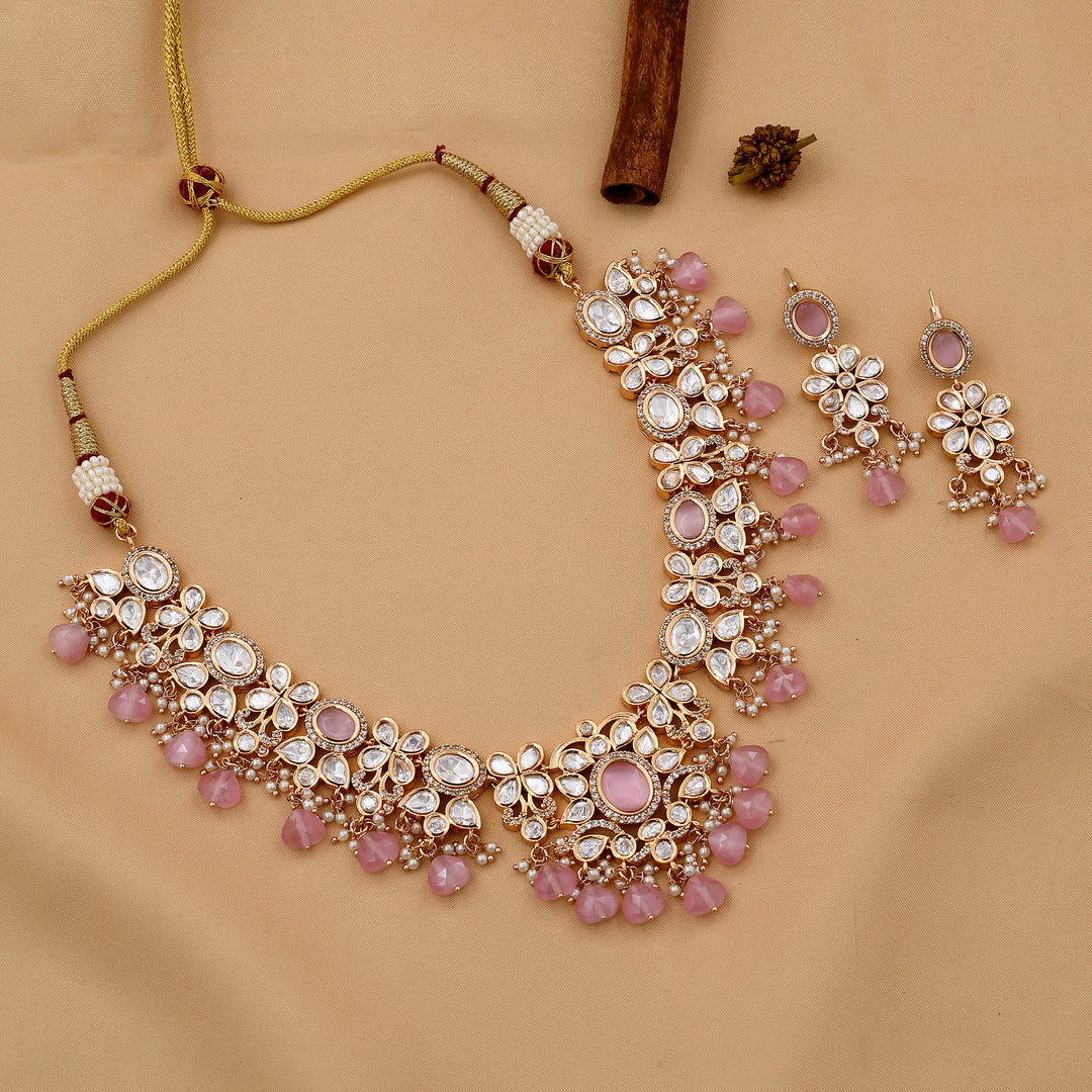 Flower Design Kundan Necklace Set