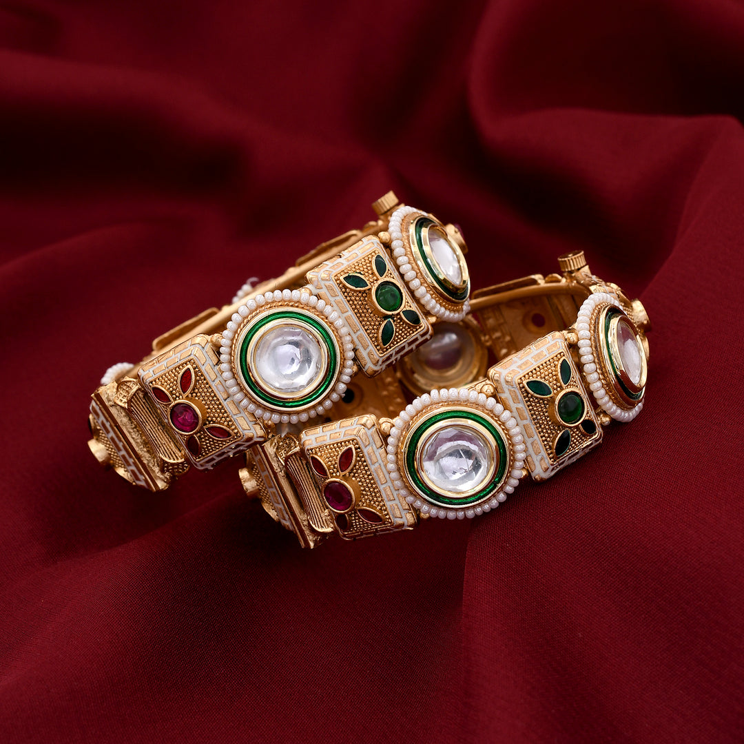 Polki Setted Antique Bangles Set