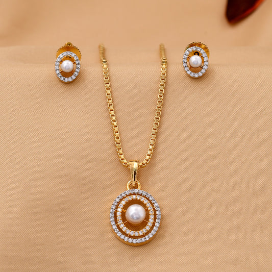 Cubic Zircon Pearl Pendant Set