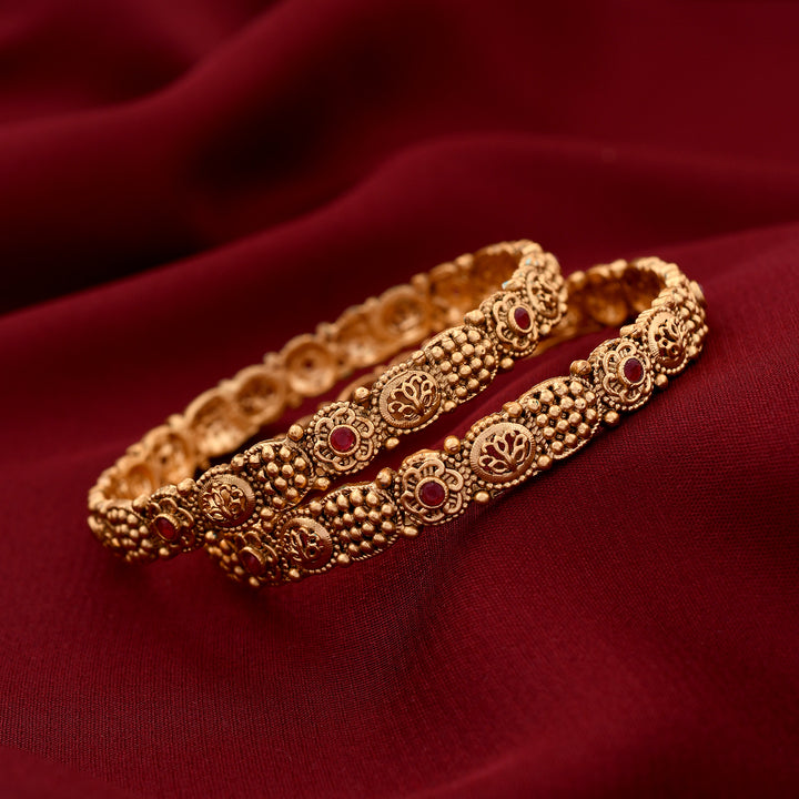 Antique Polish Flower Design Bangles