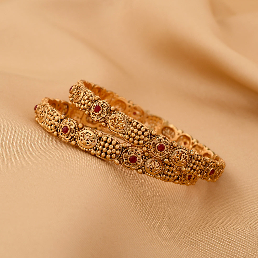 Antique Polish Flower Design Bangles