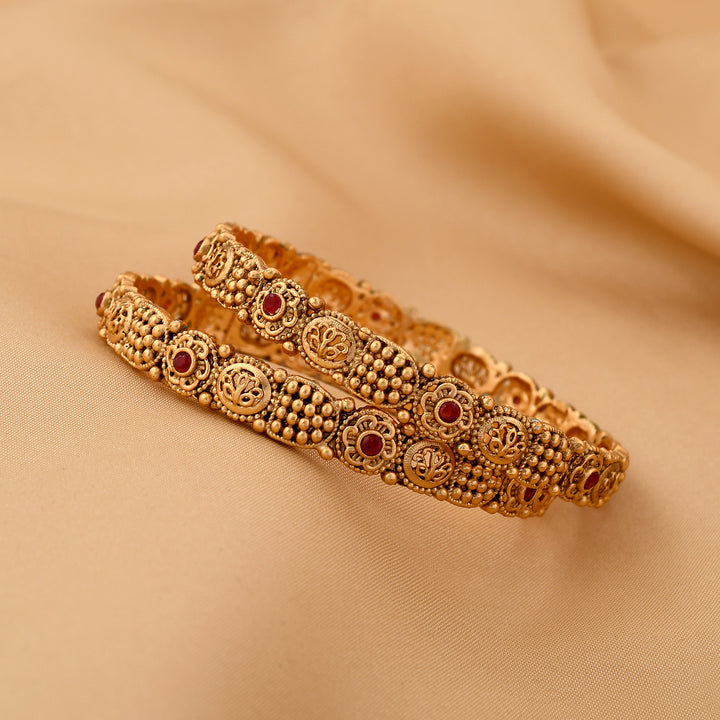 Antique Polish Flower Design Bangles