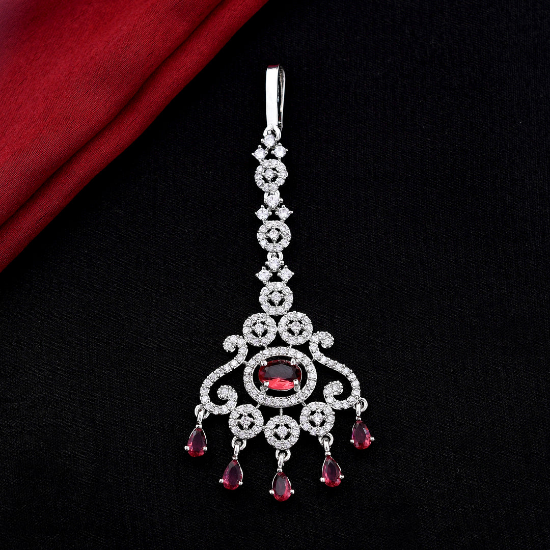 Ovel Shape Stone Studded Zirconia Maang tikka