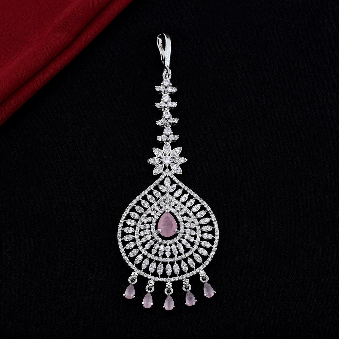 Silver Finish AD Stone Maang Tikka