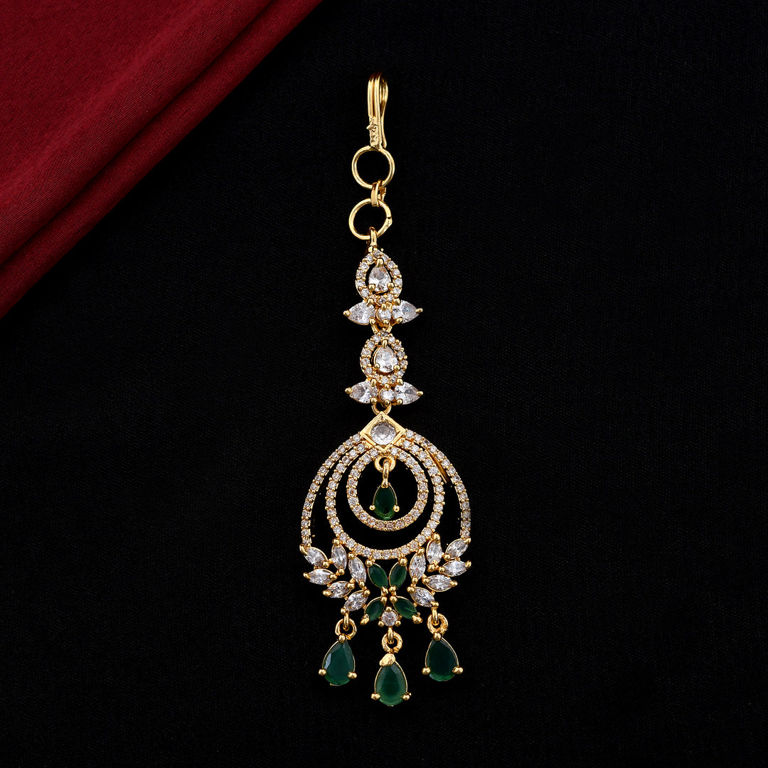 AD Stone Embellished Leaf Design Maang Tikka