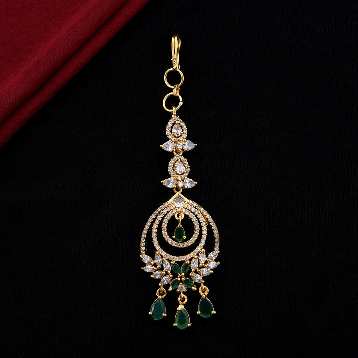 AD Stone Embellished Leaf Design Maang Tikka