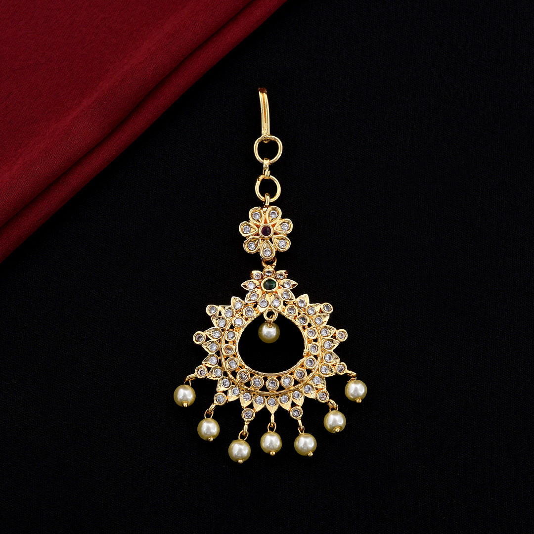 Pearls Gold Tone Zircon Maang Tikka