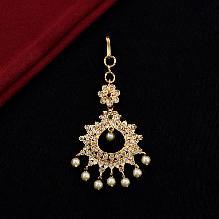 Pearls Gold Tone Zircon Maang Tikka