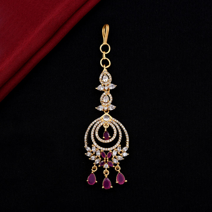 AD Stone Embellished Leaf Design Maang Tikka