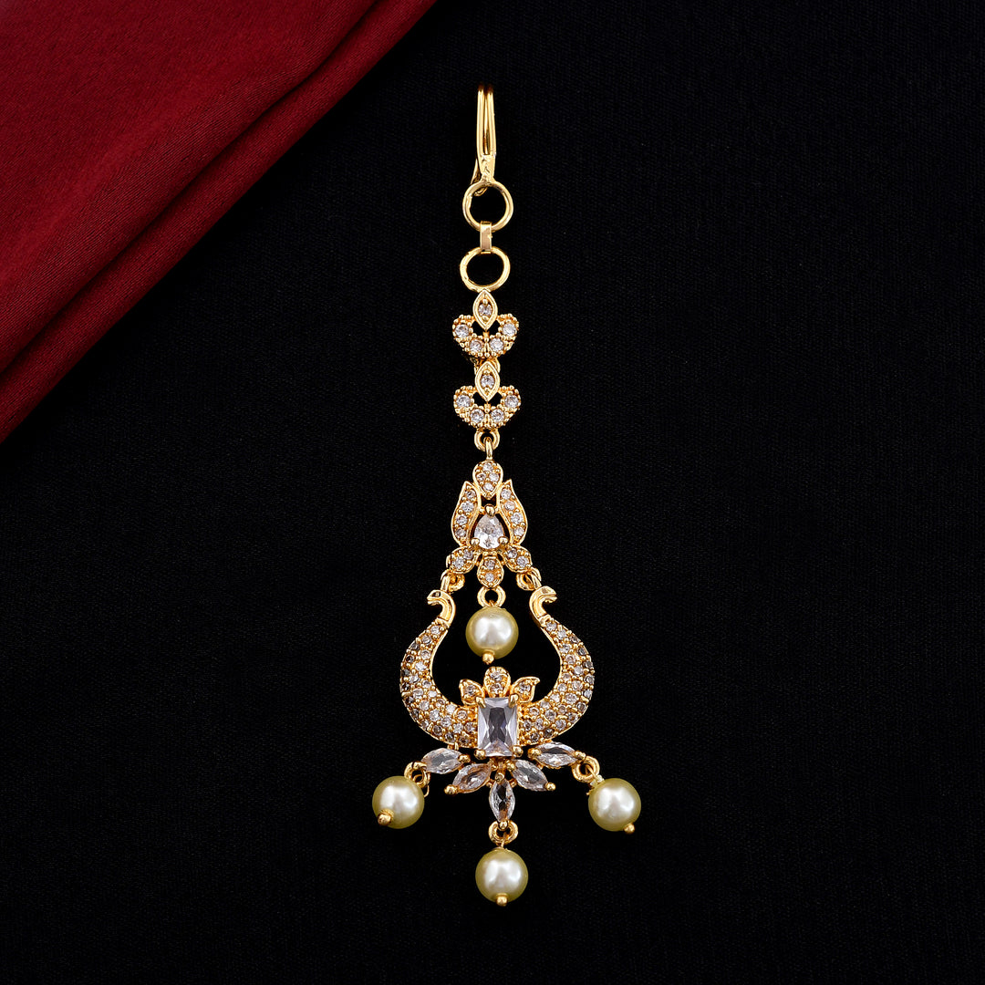 Gold Polished Pearl Maang Tikka