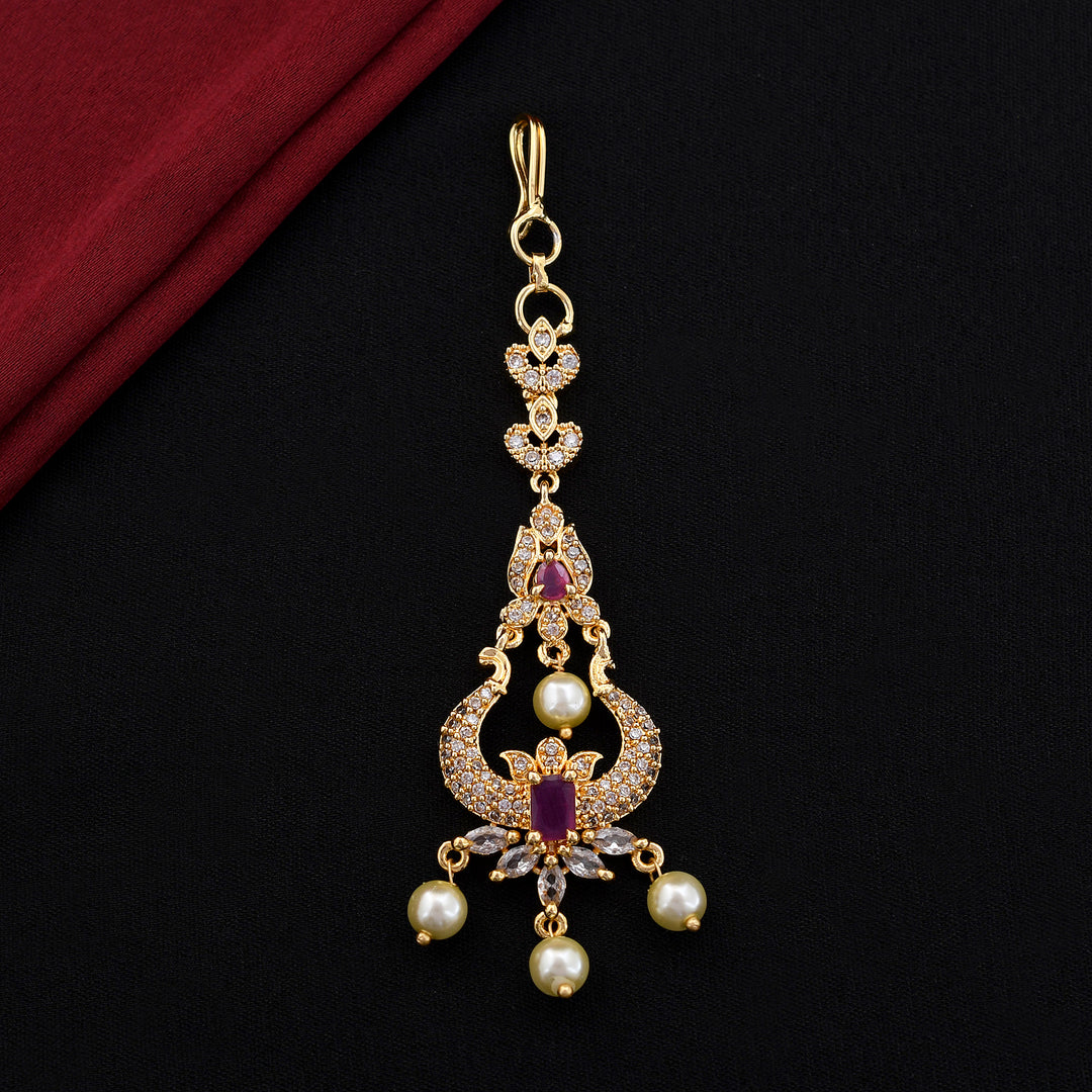Gold Polished Pearl Maang Tikka