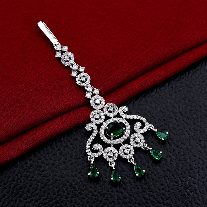 Ovel Shape Stone Studded Zirconia Maang tikka