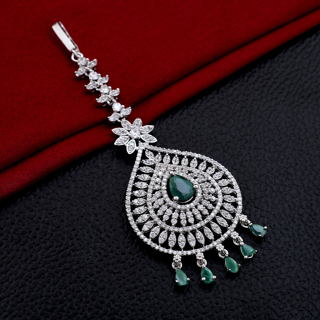 Silver Finish AD Stone Maang Tikka