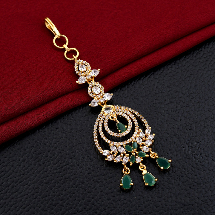 AD Stone Embellished Leaf Design Maang Tikka