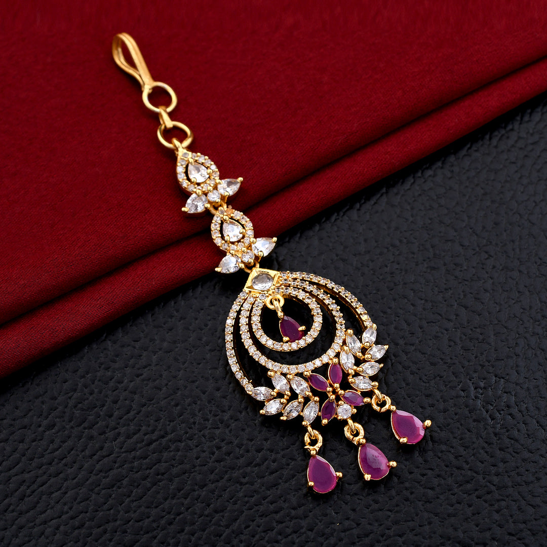 AD Stone Embellished Leaf Design Maang Tikka