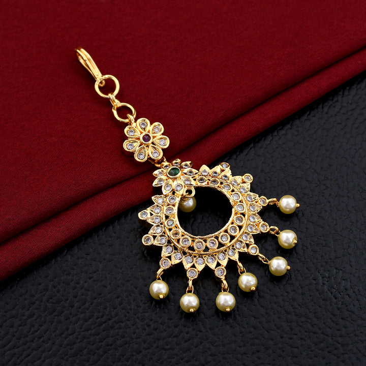 Pearls Gold Tone Zircon Maang Tikka