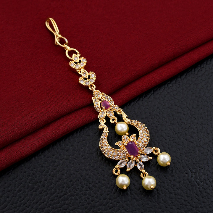 Gold Polished Pearl Maang Tikka