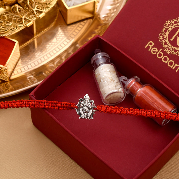 Ganpati Design Silver Rakhi