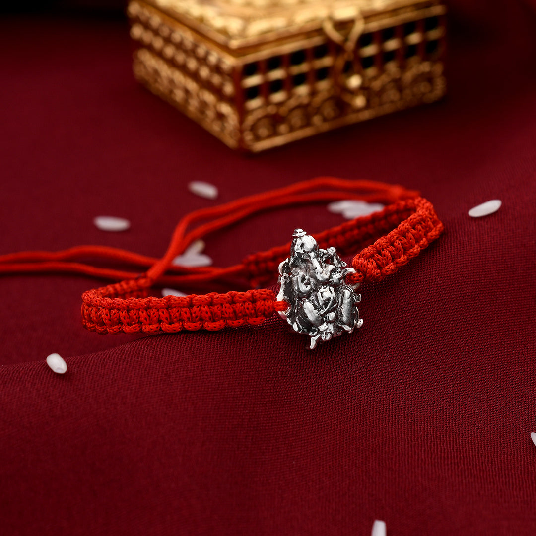 Ganpati Design Silver Rakhi