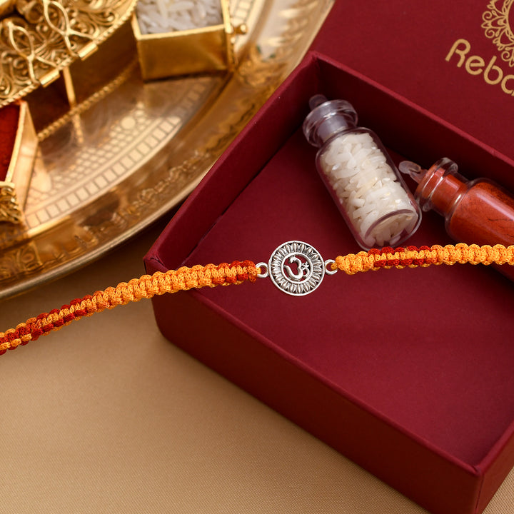 Silver Om Rakhi For Brother