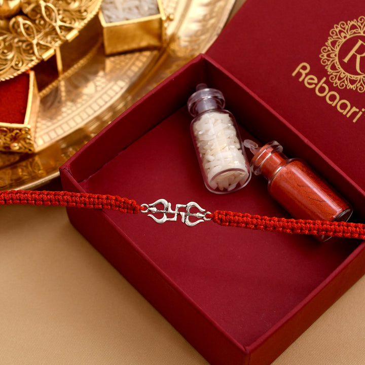 Swastik Trishul Symbol Silver Rakhi