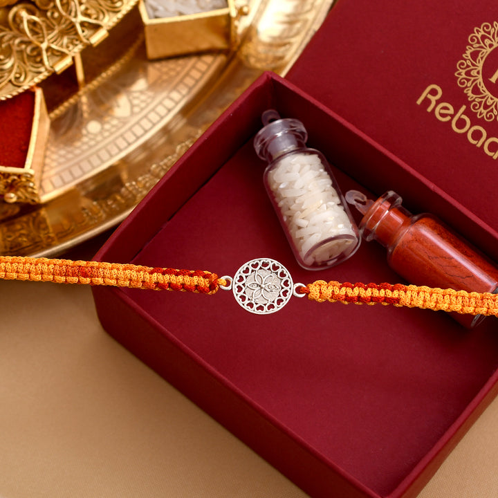 Stearlilng Flower Design Silver Rakhi