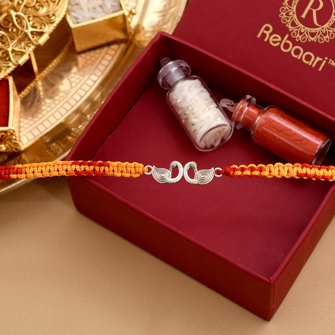 Peacock Design Stearling Silver Rakhi