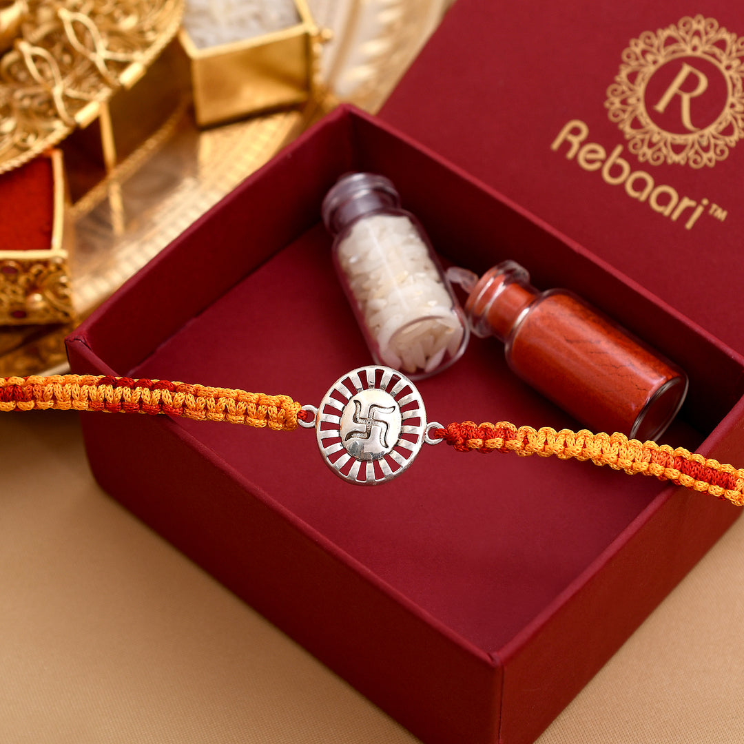 Sterling Silver Swastik Design Rakhi