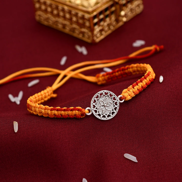 Stearlilng Flower Design Silver Rakhi
