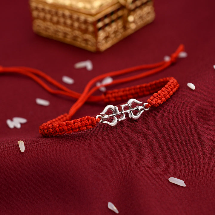Swastik Trishul Symbol Silver Rakhi