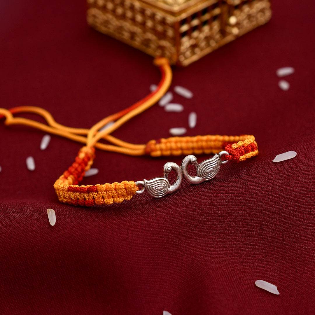 Peacock Design Stearling Silver Rakhi