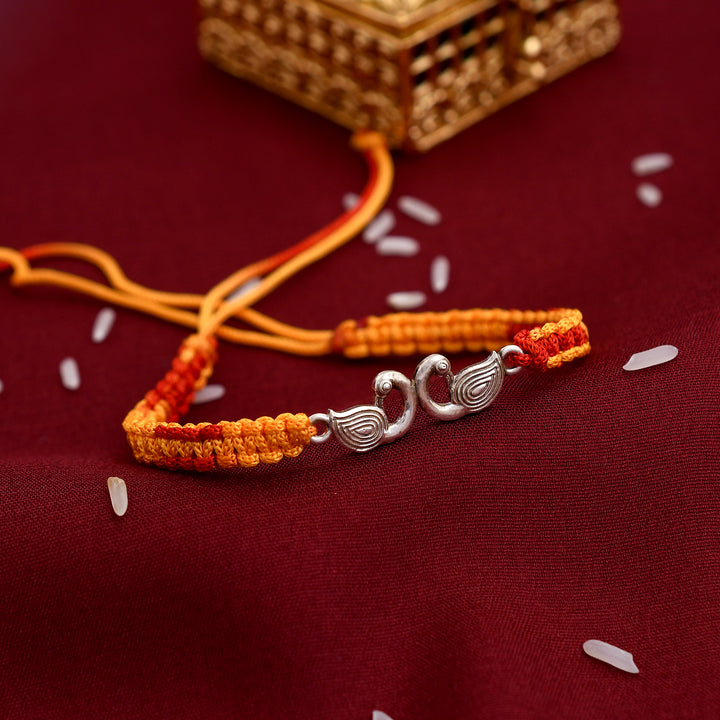 Peacock Design Stearling Silver Rakhi
