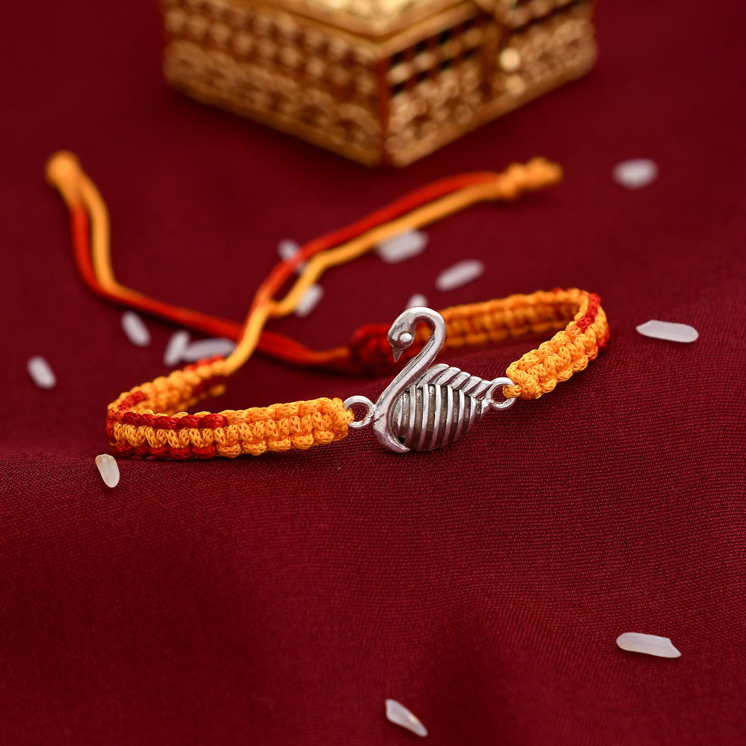 Swan Design Silver Rakhi