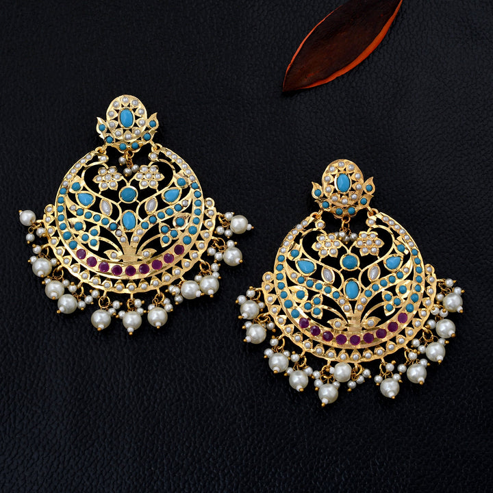 Magnificent Gold plated Jadaau Chandbali Earrings