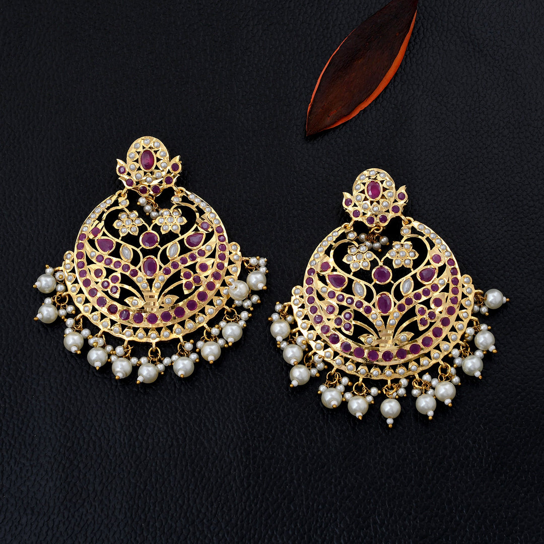 Magnificent Gold plated Jadaau Chandbali Earrings