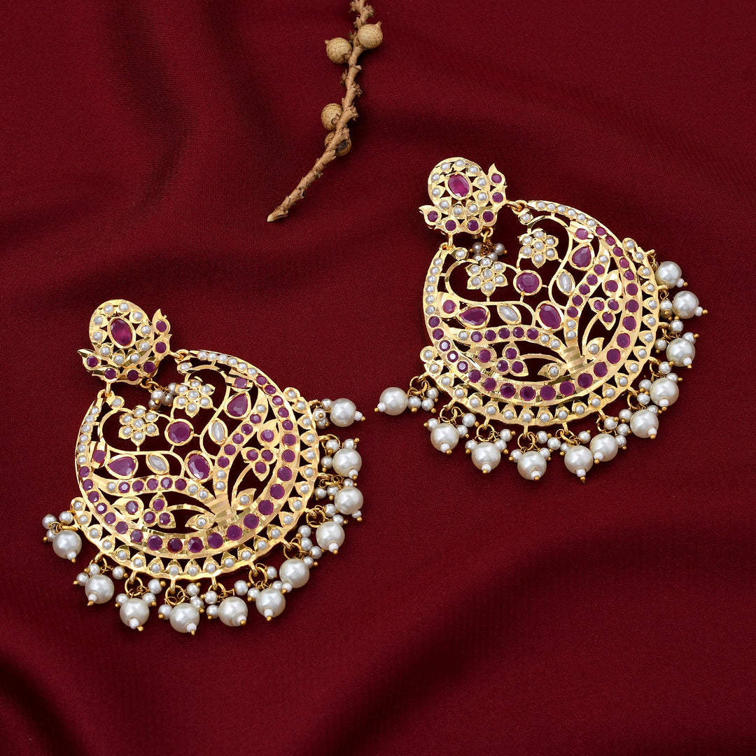 Magnificent Gold plated Jadaau Chandbali Earrings