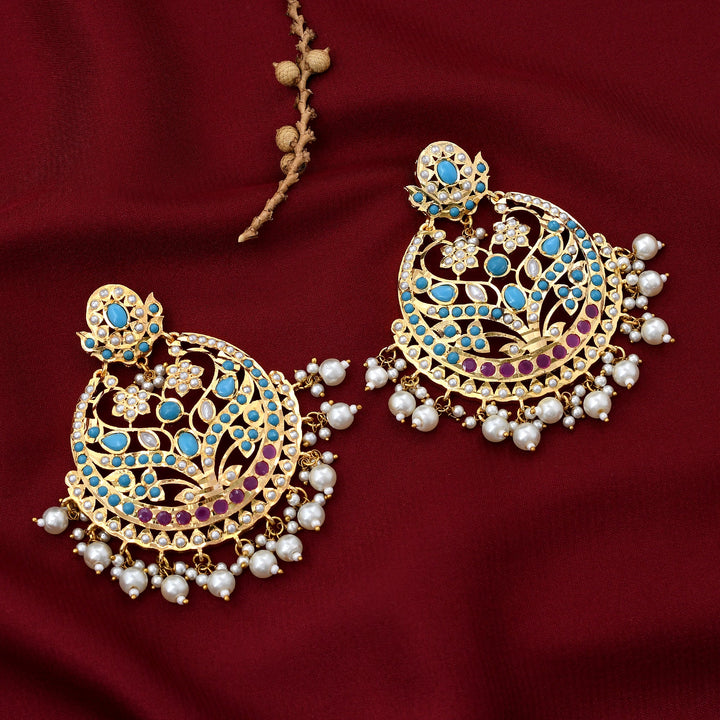 Magnificent Gold plated Jadaau Chandbali Earrings