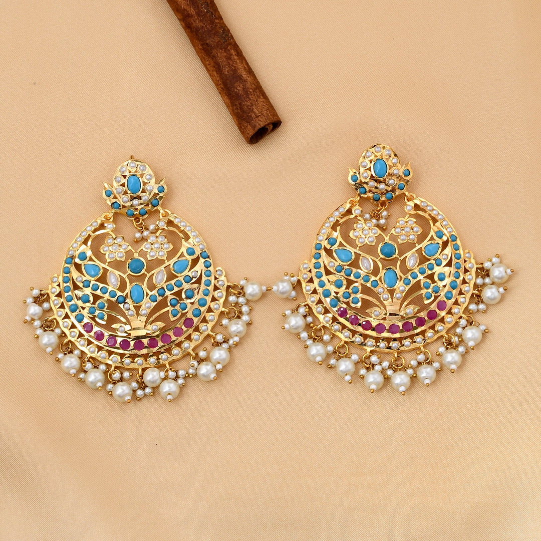 Magnificent Gold plated Jadaau Chandbali Earrings