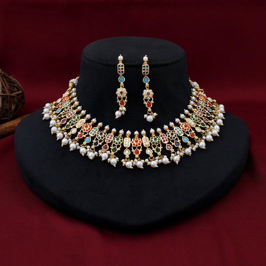 Pearl Beaded Jadaau Necklace Set