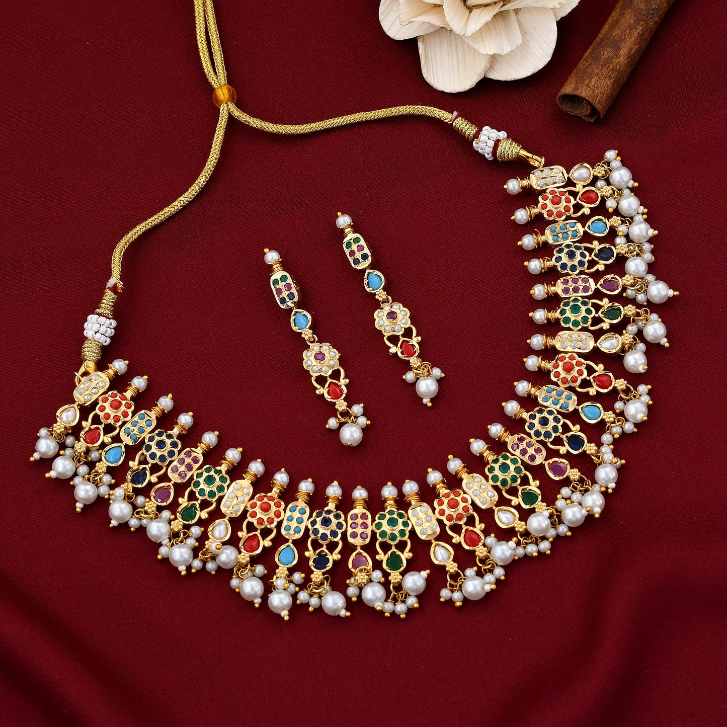 Pearl Beaded Jadaau Necklace Set