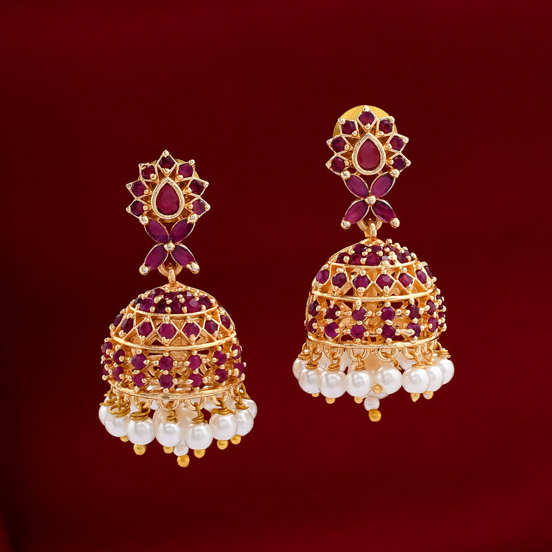 Exclusive Pearl Zircon Jhumka Earrings