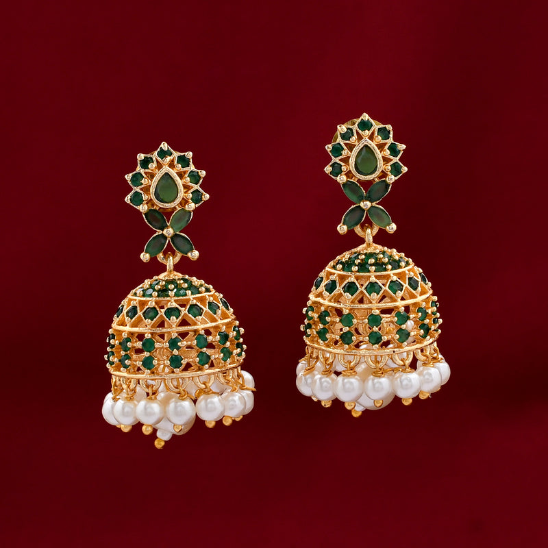 Exclusive Pearl Zircon Jhumka Earrings